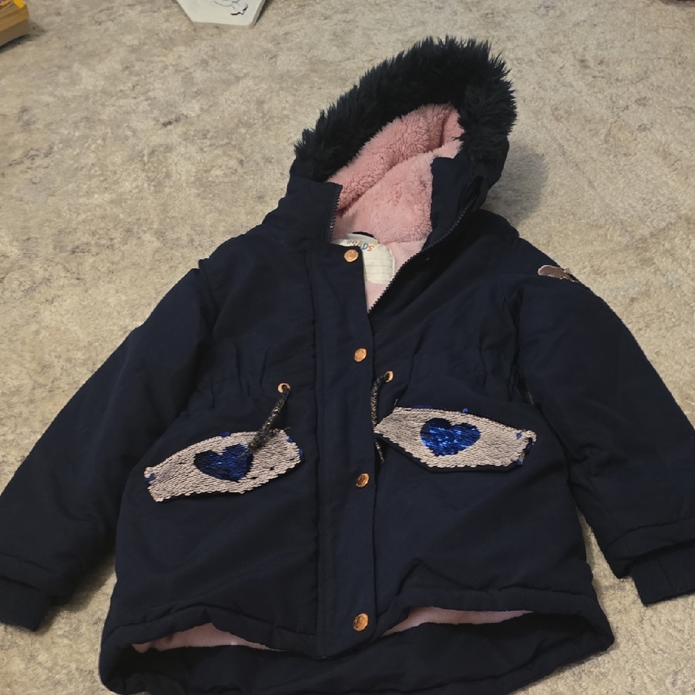 NFINITY Kids Navy Coat with Pink Sherpa Lining